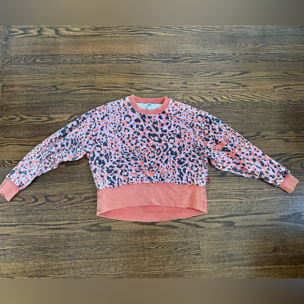 Joy Lab | Leopard French Terry Acid Wash Sweatshirt | Pink & Orange | Small